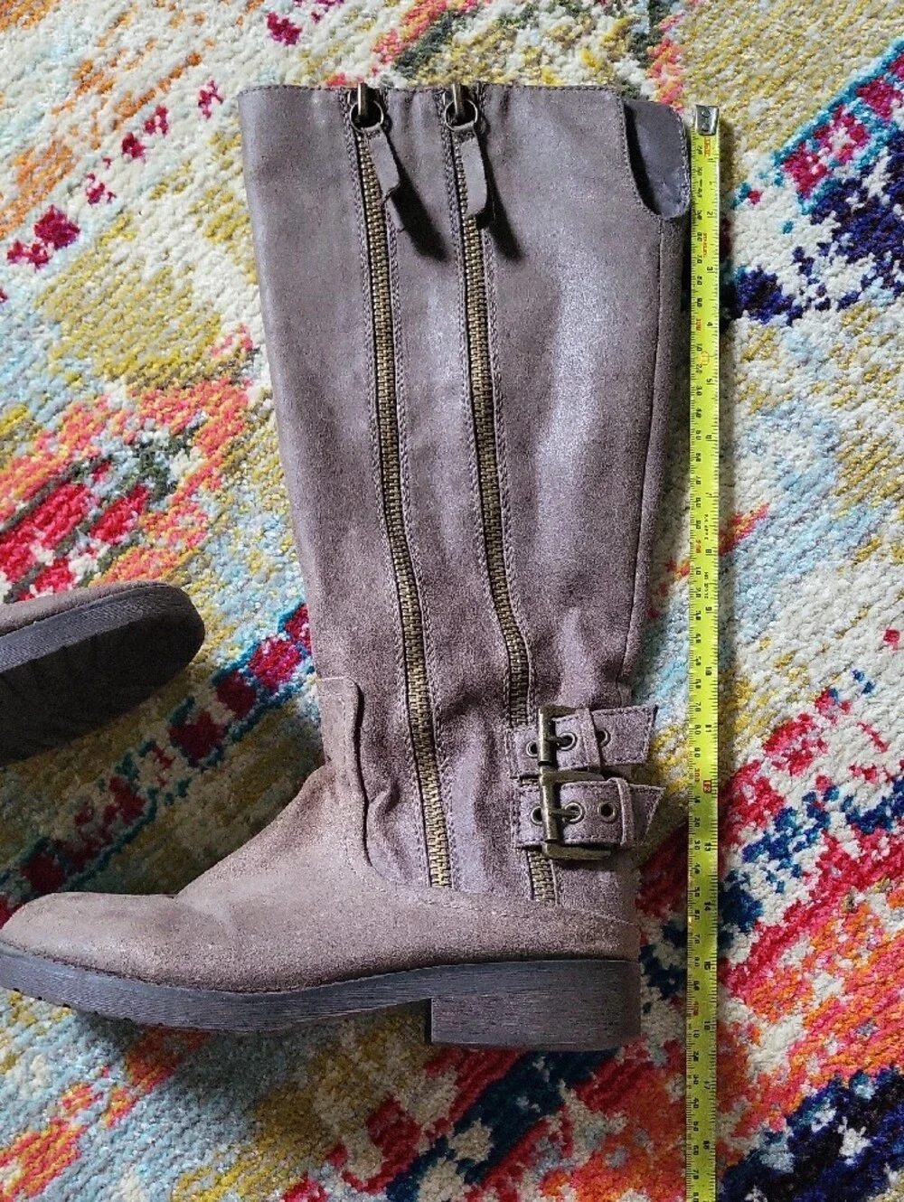 Women's Taupe Knee-High Riding Boots - Classic Zip & Buckle Style